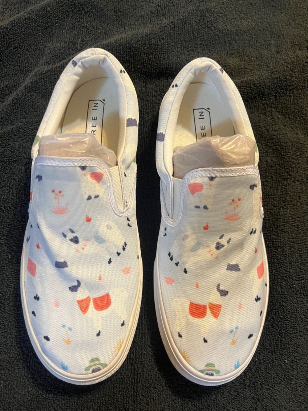 Three In Women's White Slip-On Canvas Slippers with Pastel Multi Print